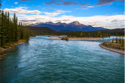 Athabasca River with Pyramid, a Nature Photo by Nick Fox