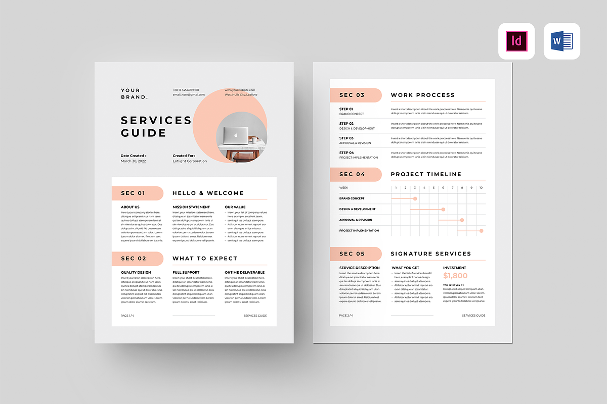 Services Guide | MS Word & Indesign, a Stationery Template by Leaflove
