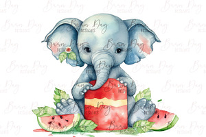 Watercolor Cute Elephant Clipart