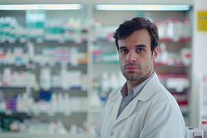 Male pharmacist worker standing at pharmacy, a Health & Medical Photo by AlyaAnd
