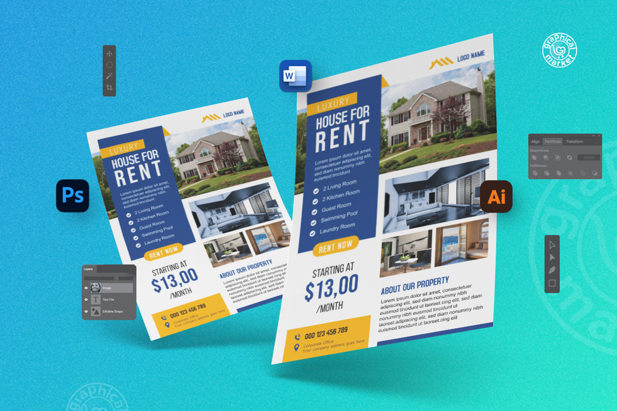 Real Estate Flyer Template, a Flyer Template by GraphicalMarket (Photo 3 of 6)