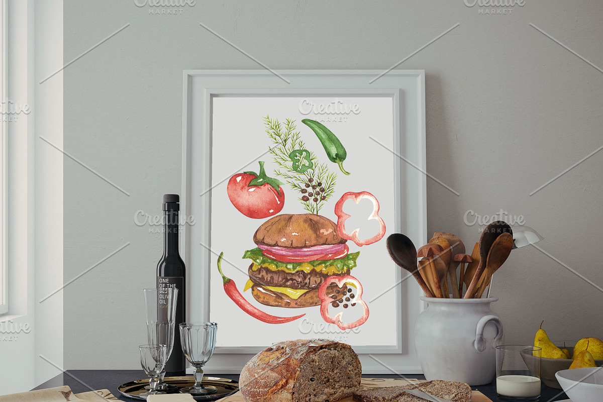 BBQ Watercolor Set, a Food Illustration by BarvArt | Creative Market