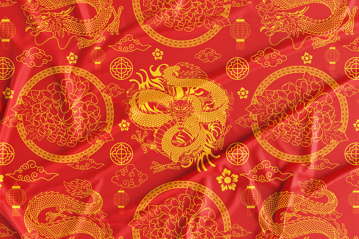 Red Chinese Dragon Pattern, a Pattern Graphic by bazzier_graphik (Photo 2 of 5)