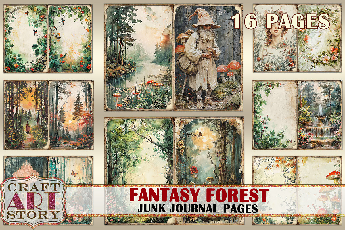 Fantasy Forest Junk Journal Pages, an Object Illustration by CraftArtStory