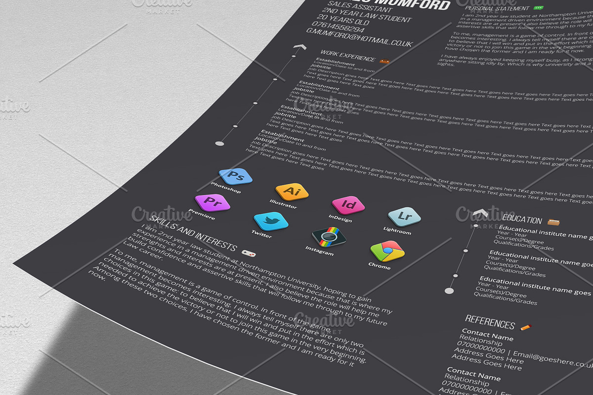 Midnight/Midday CV's, a Resume Template by Valeur Design (Photo 4 of 6)