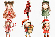 Christmas Girls Watercolor Clipart, an Illustration by Canvas Craft (Thumbnail 2 of 8)