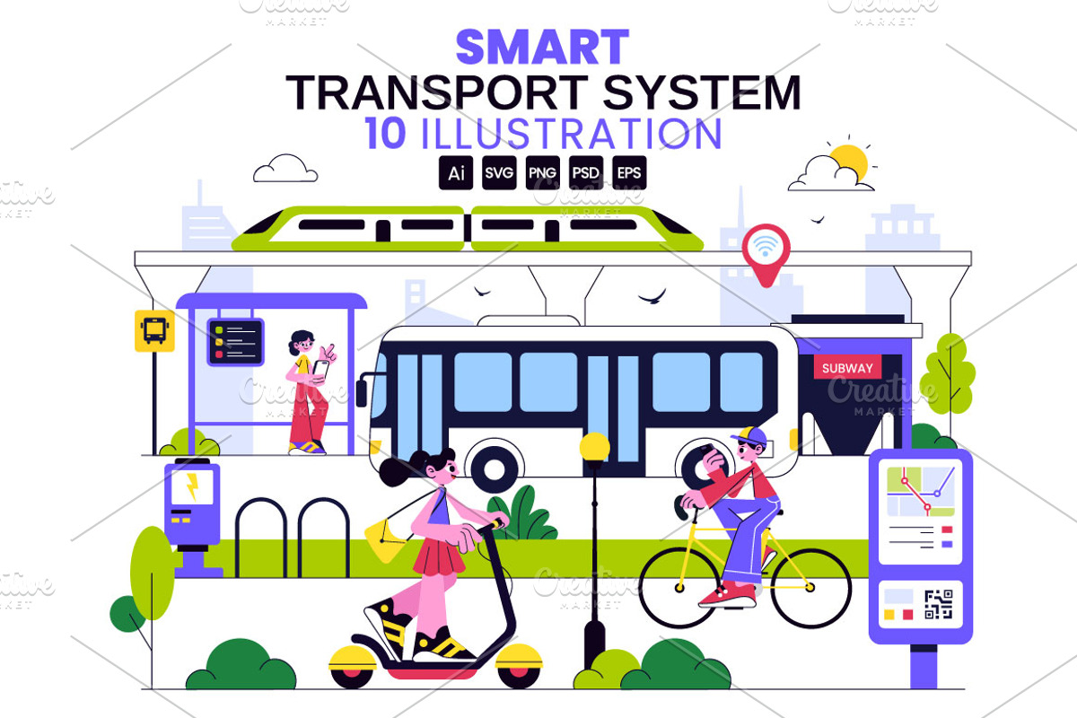 10 Smart Public Transport System, a Transportation Illustration by denayunebgt (Photo 1 of 4)