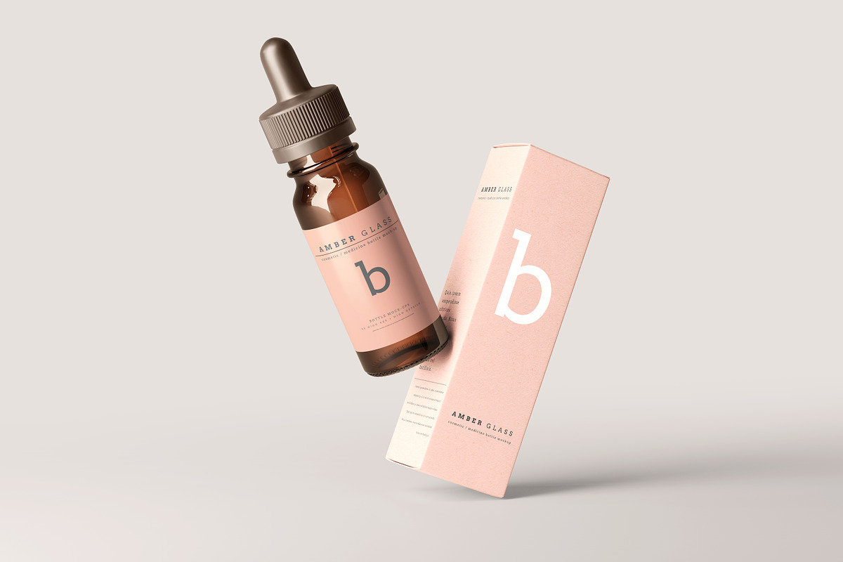 Amber Glass Dropper Bottle Mockups, a Cups & Container Mockup by pmvch (Photo 10 of 20)