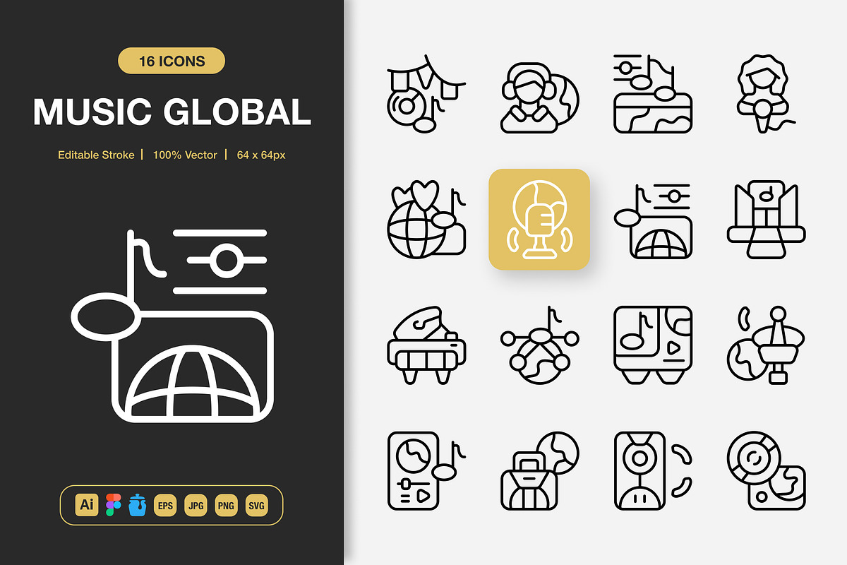Music Global Icons, an Outline Icon by Spacepixel Creative