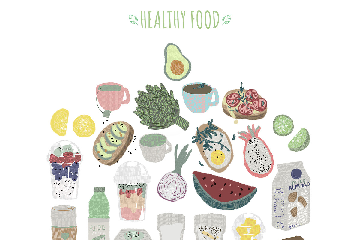 Healthy Food & People clipart Set, a Healthcare Illustration by Kaleriia (Photo 2 of 13)