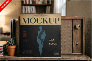 Album Cover Wooden Shelf PSD, an Advertising Mockup by Bruno's Shop