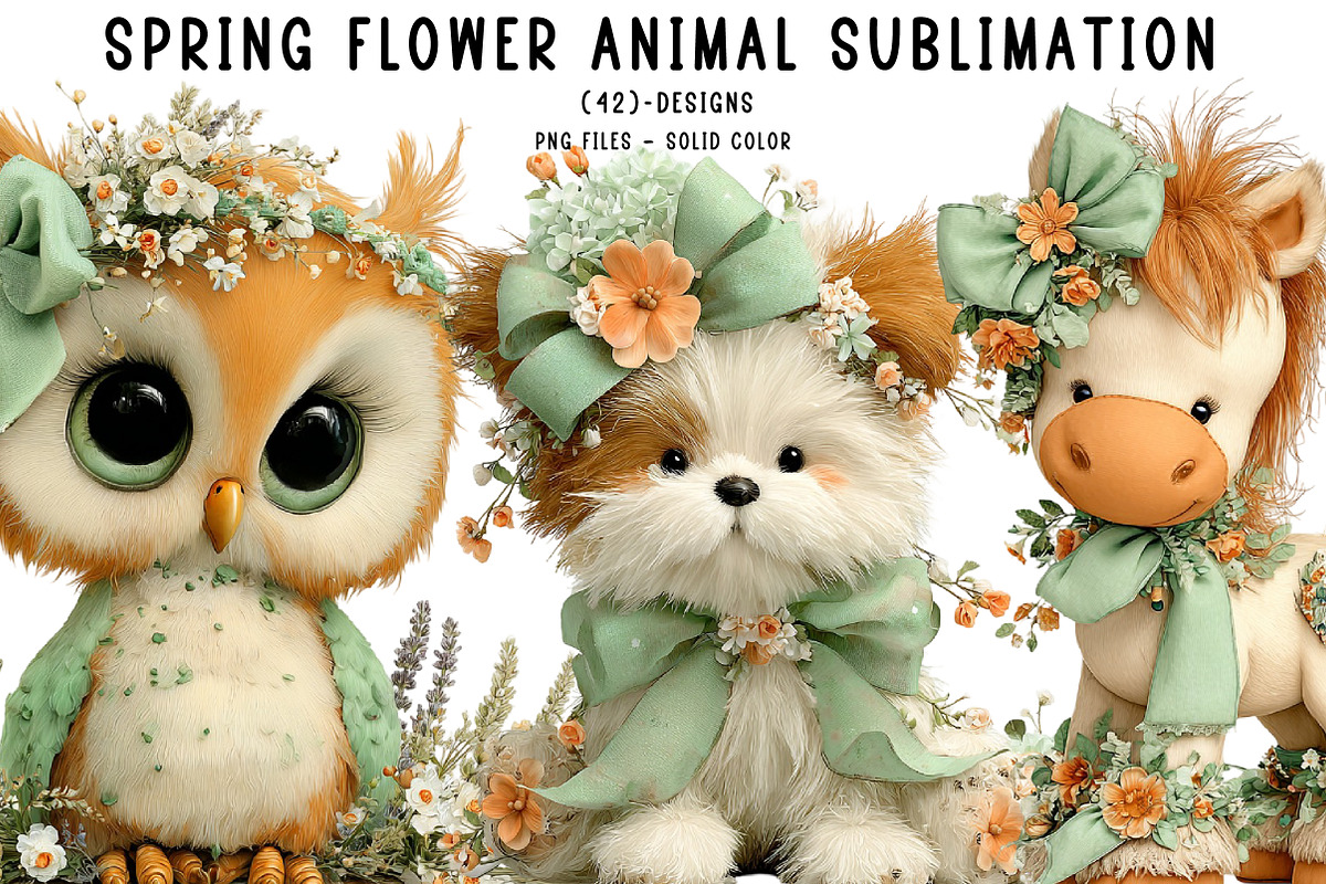Spring Flower Animal Sublimation Cli, an Illustration by CreationArt (Photo 1 of 7)