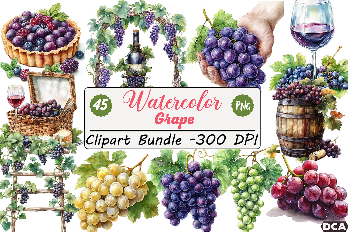 Watercolor Grape Clipart, an Illustration by DreamCafeArt (Photo 1 of 7)