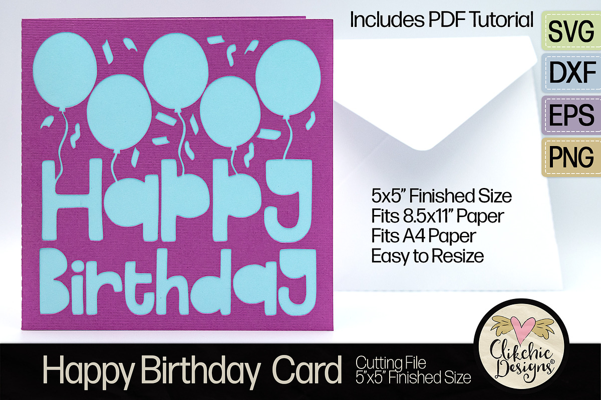 Happy Birthday Balloons SVG Card, a Card Template by Clikchic Designs (Photo 4 of 6)