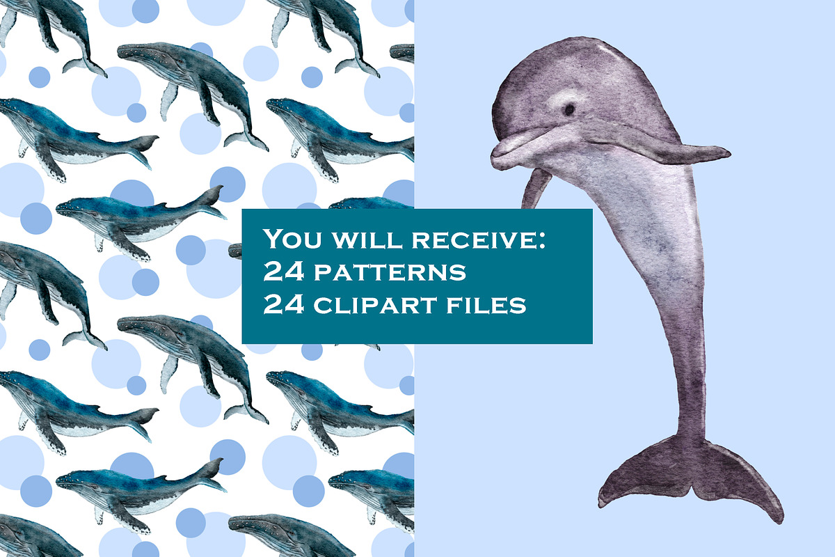 Sea Animals Clipart & Patterns, a Pattern Graphic by Lagmar Design (Photo 2 of 12)