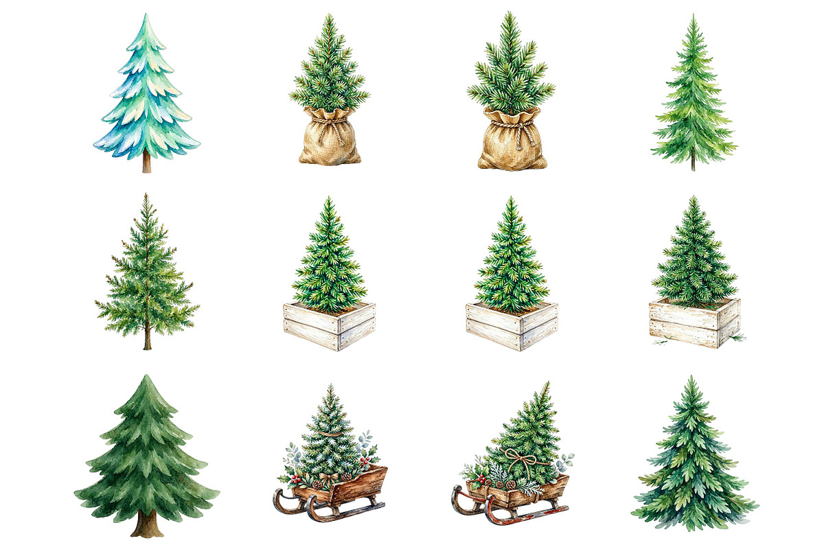 Watercolor Christmas Tree clipart, a Seasonal Illustration by fashionaddict (Photo 2 of 7)