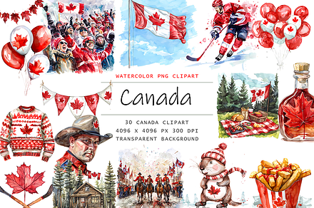 Watercolor Canada Day Clipart, a Decorative Illustration by stickermadness