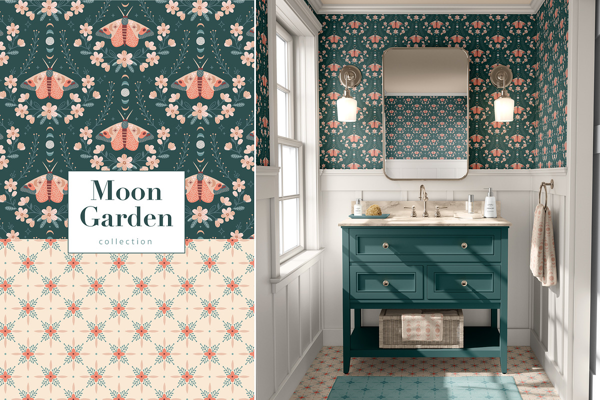Moon Garden pattern & clipart, a Pattern Graphic by @olga.angelloz (Photo 8 of 16)