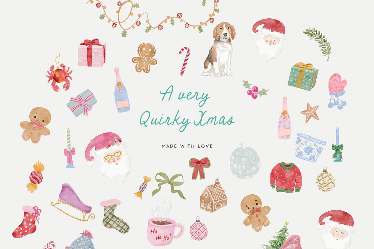Watercolor christmas quirky holiday, an Object Graphic by Grace Noboa Illustrations (Photo 4 of 20)
