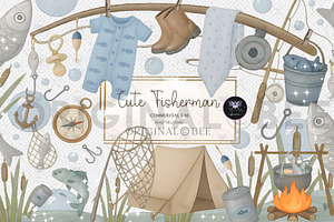 Fishing Baby Cute Fisherman Clipart, an Illustration by BigCakeBee