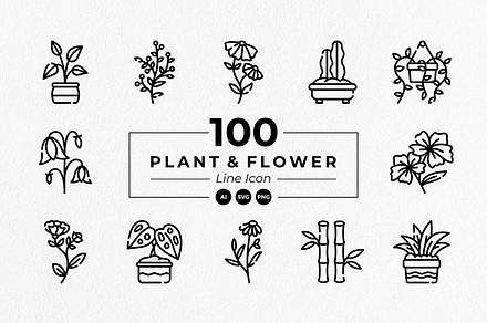 Plant and flower line icon set, an Outline Icon by Tekuni