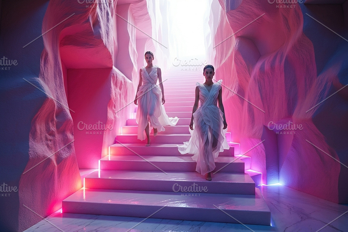 Neon Staircase Futuristic Cave Photo, a Background Graphic by Aura Canyon HQ (Photo 2 of 7)