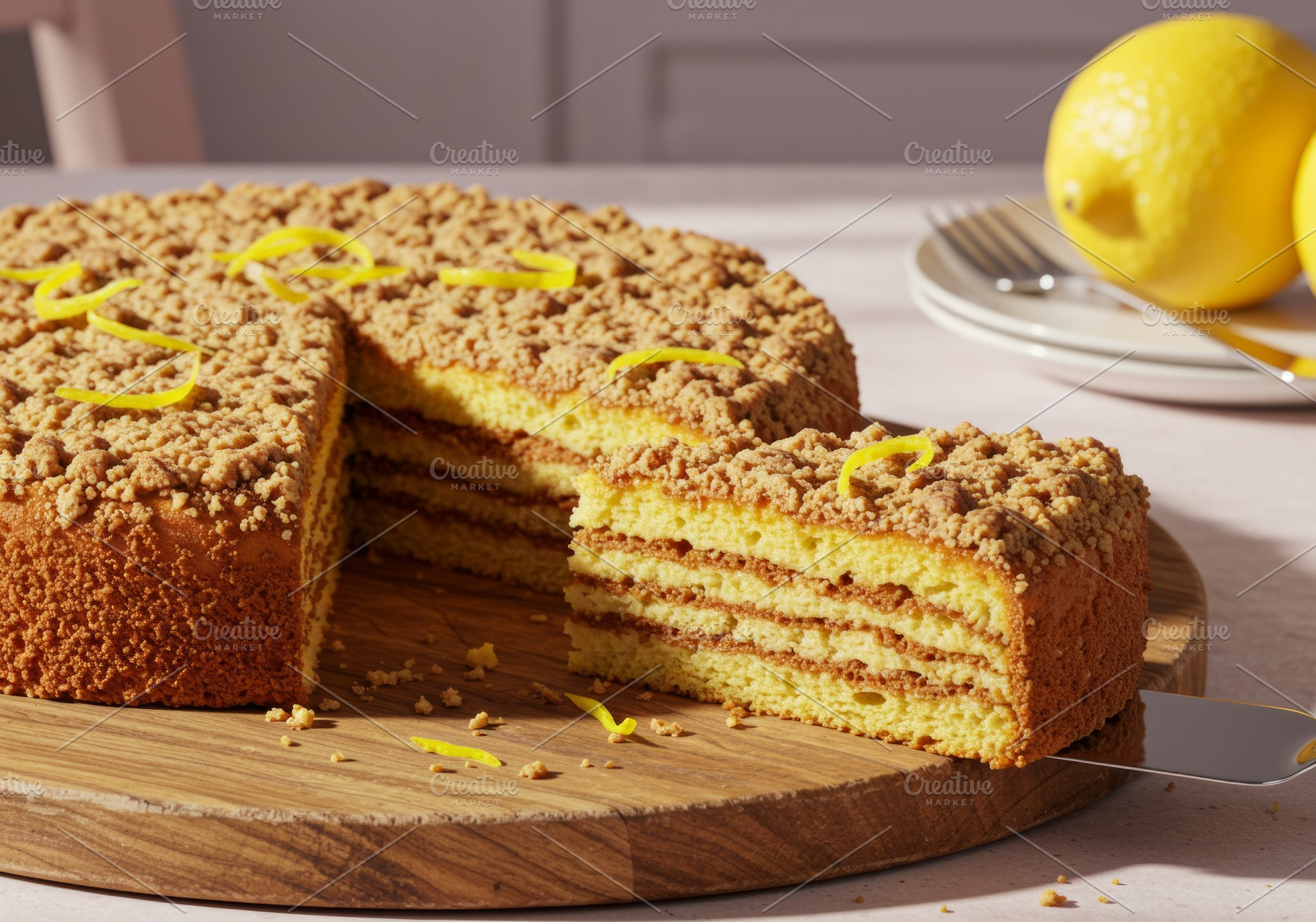 Layered lemon crumb cake with golden, a Food & Drink Photo by professorinc