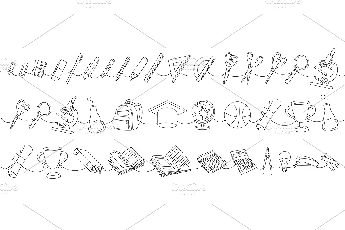 School accessories one line, an Education Illustration by GraphiShop