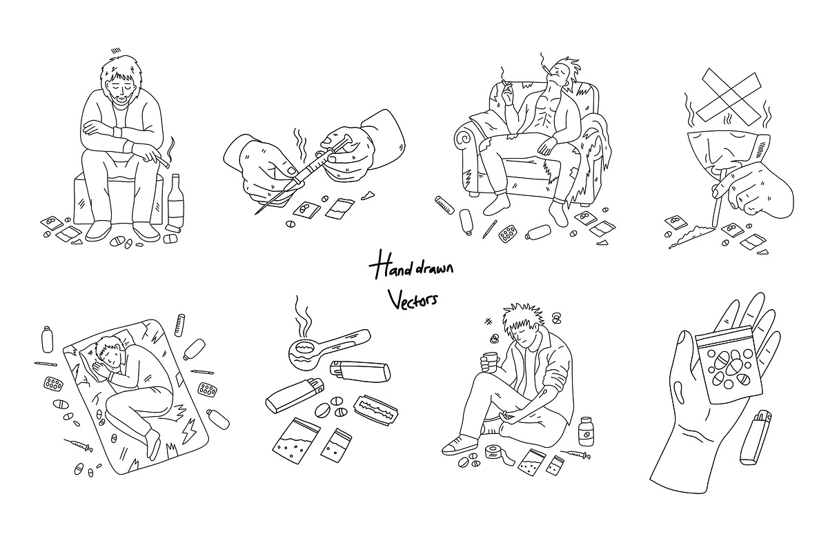 no drugs hand drawn set, a Healthcare Illustration by foxndeer (Photo 4 of 4)