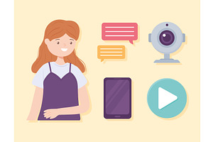 girl webcam icons, a Person Illustration by studiogstock