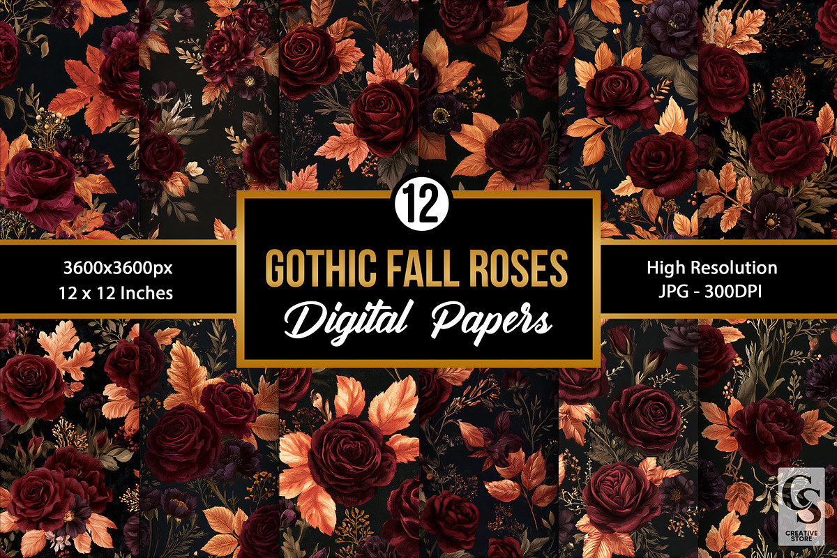 Gothic Fall Floral Seamless Pattern, a Pattern Graphic by Creative Store (Photo 1 of 5)
