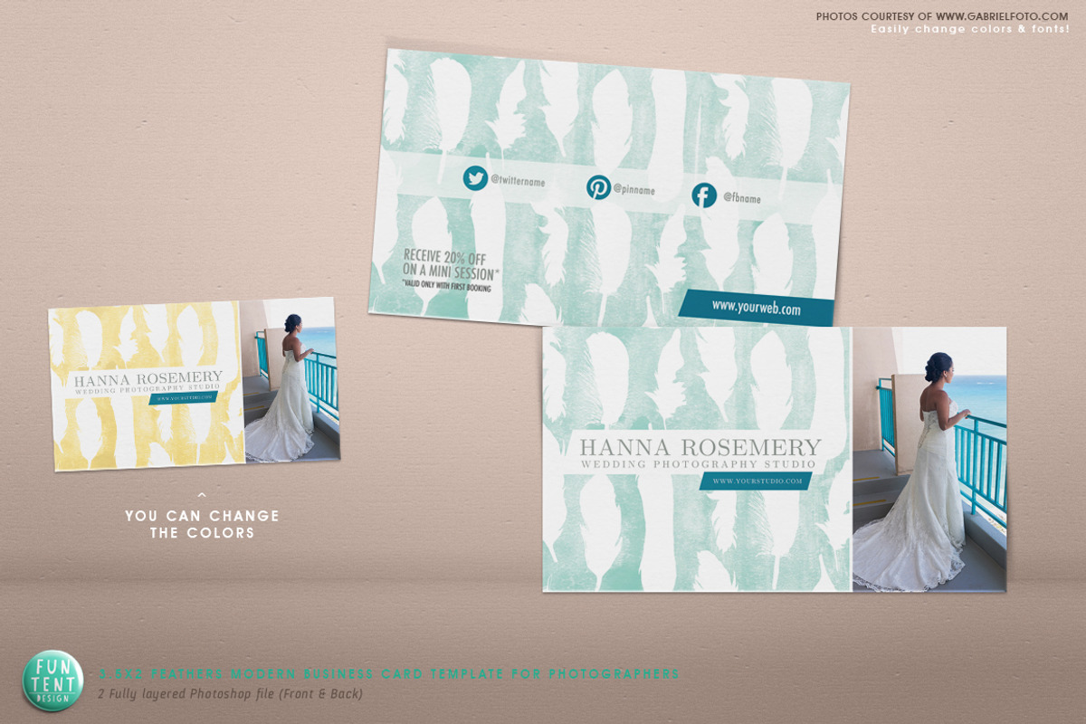 Business Card 3.5x2 Feathers PSD, a Business Card Template by FUN TENT DESIGN