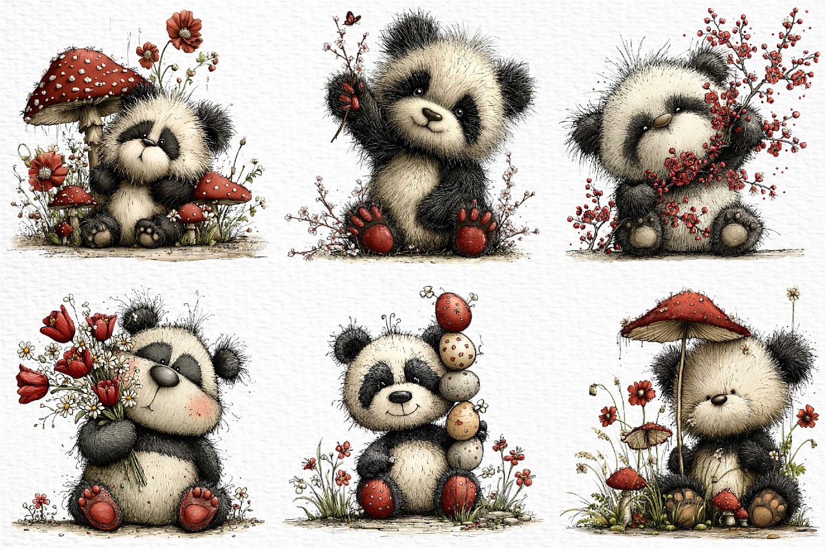 Watercolor Spring Panda Clipart, an Illustration by Craft Nest (Photo 3 of 11)