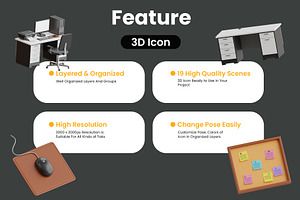 3D Office Furniture Icon Pack