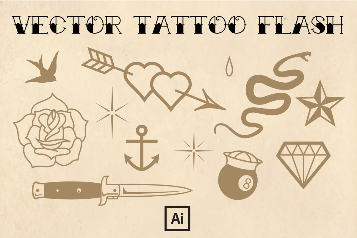 Vintage Tattoo Flash Set (vector), a Graphic by Loudoun Design Co.