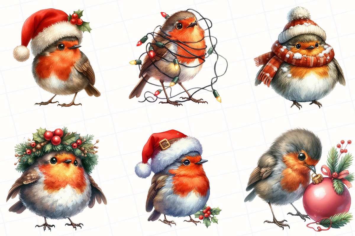 Christmas Robin Birds Clipart, an Illustration by OK Design (Photo 5 of 5)