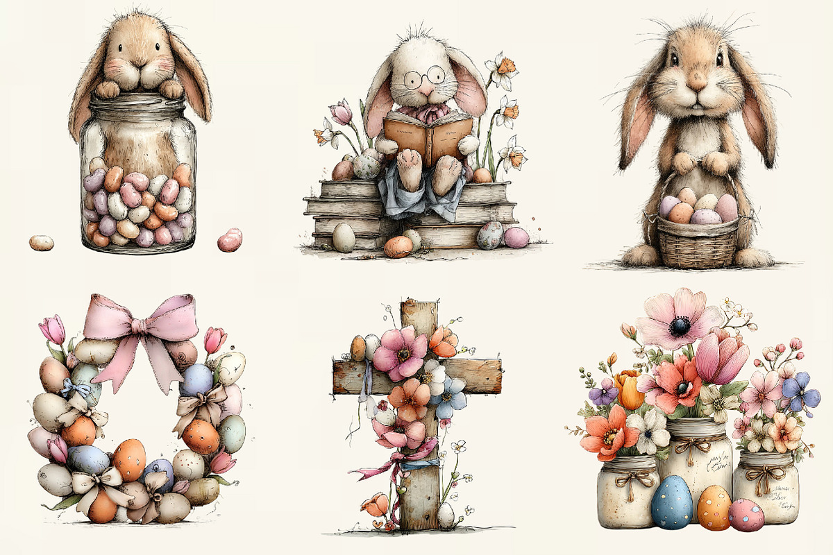 Whimsical Easter Clipart, an Illustration by DreamCafeArt (Photo 3 of 6)
