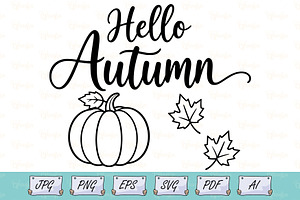 Hello Autumn Pumpkin Line Art