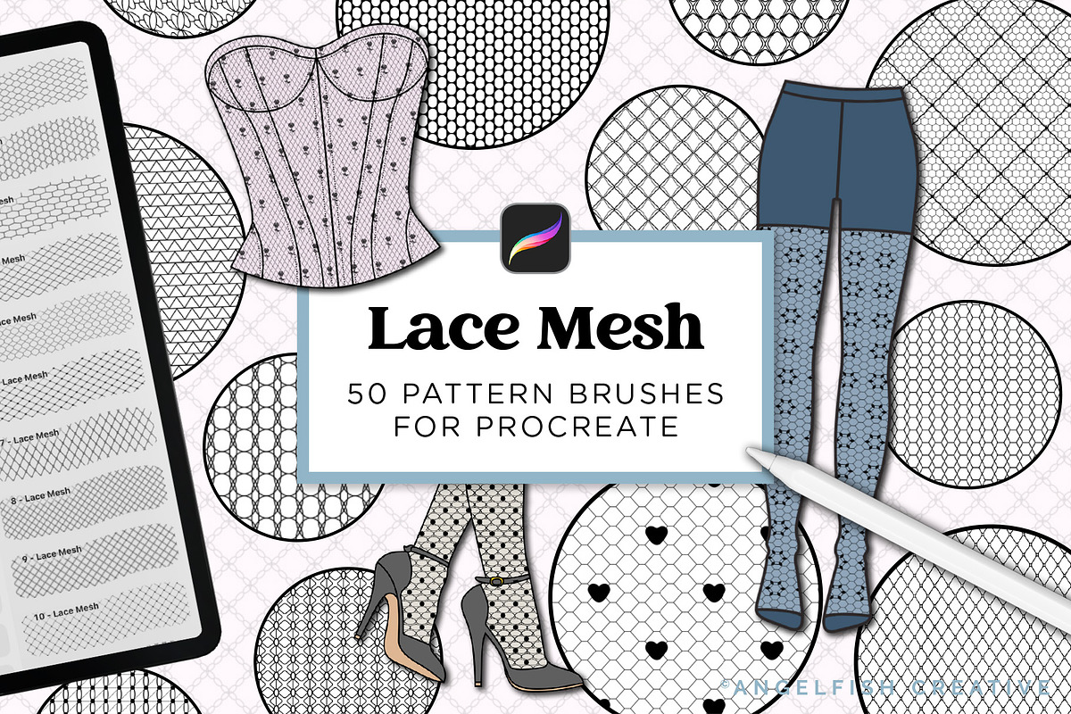 Lace Mesh Procreate Brush Set, a Brush Add-On by AngelfishCreative (Photo 1 of 11)