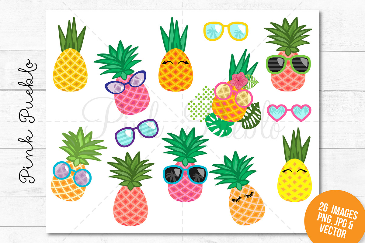 Pineapple Clipart and Vectors, a Decorative Illustration by PinkPueblo (Photo 3 of 4)
