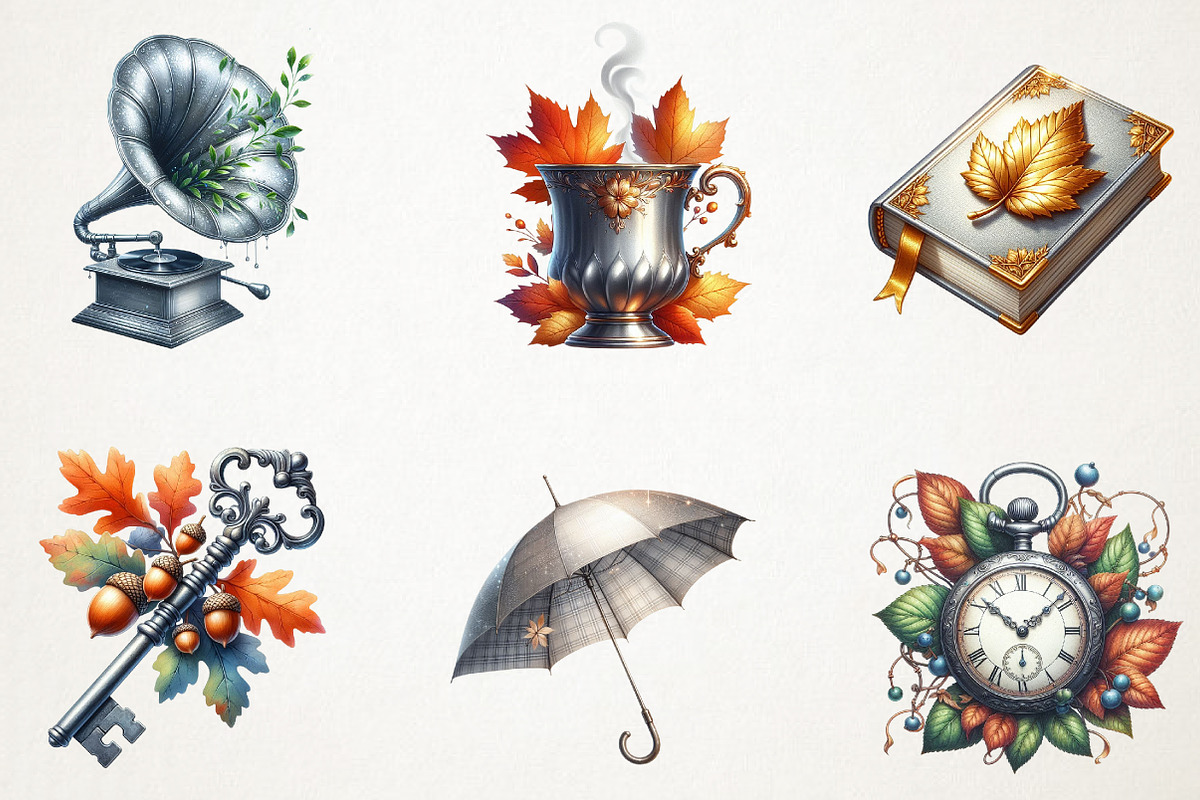 Silver Vintage Aesthetic Autumn Png, an Illustration by RobertsArt (Photo 3 of 7)