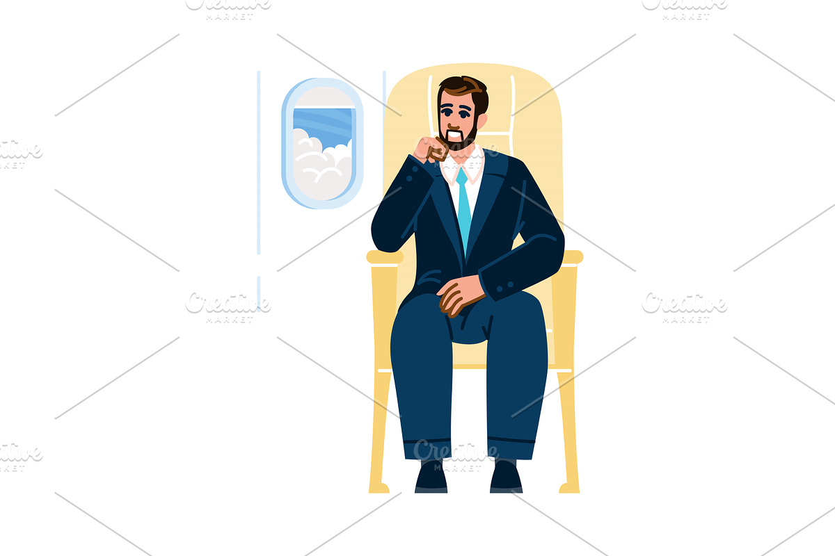 Businessman relaxing in airplane, a Transportation Illustration by pikepicture
