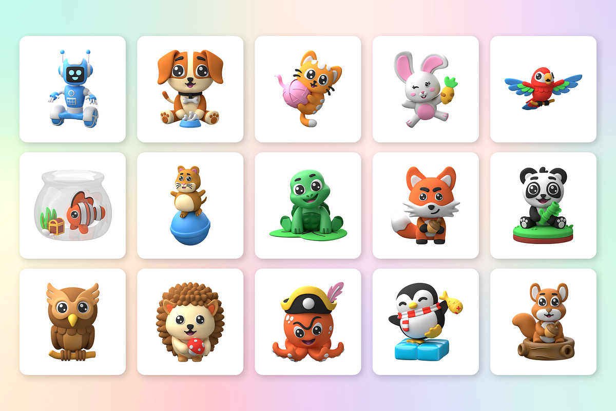 3D Cartoon Animals Icon Set, an Animal 3D Model by Flat Icons (Photo 8 of 8)