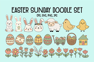 Cute Easter Sunday Doodle Set, an Illustration by T-shirt Pond