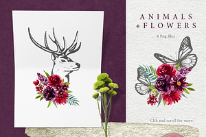 Animals And Watercolor Flowers