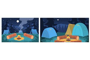 Night camp landscape. Camping tents, an Illustration by Stock-Smart-Start