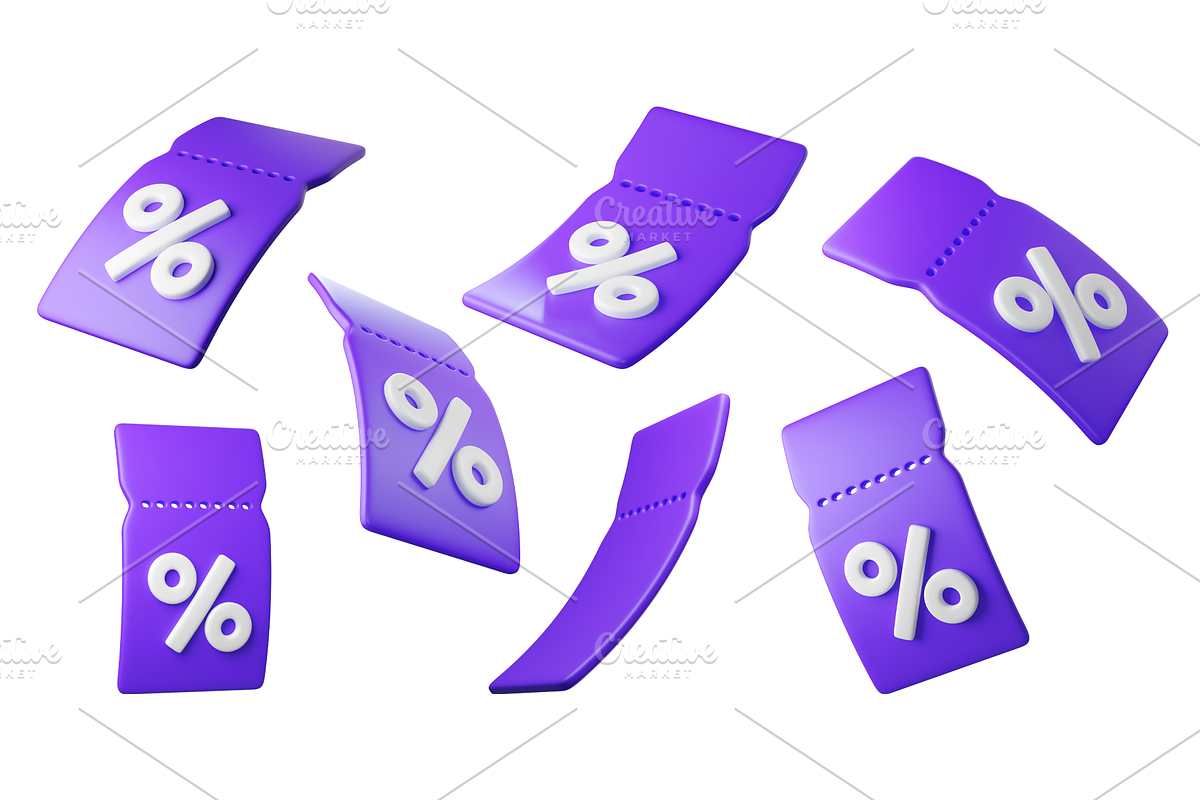 Flying purple 3D discount coupon, an Object 3D Model by Hannet (Photo 1 of 8)