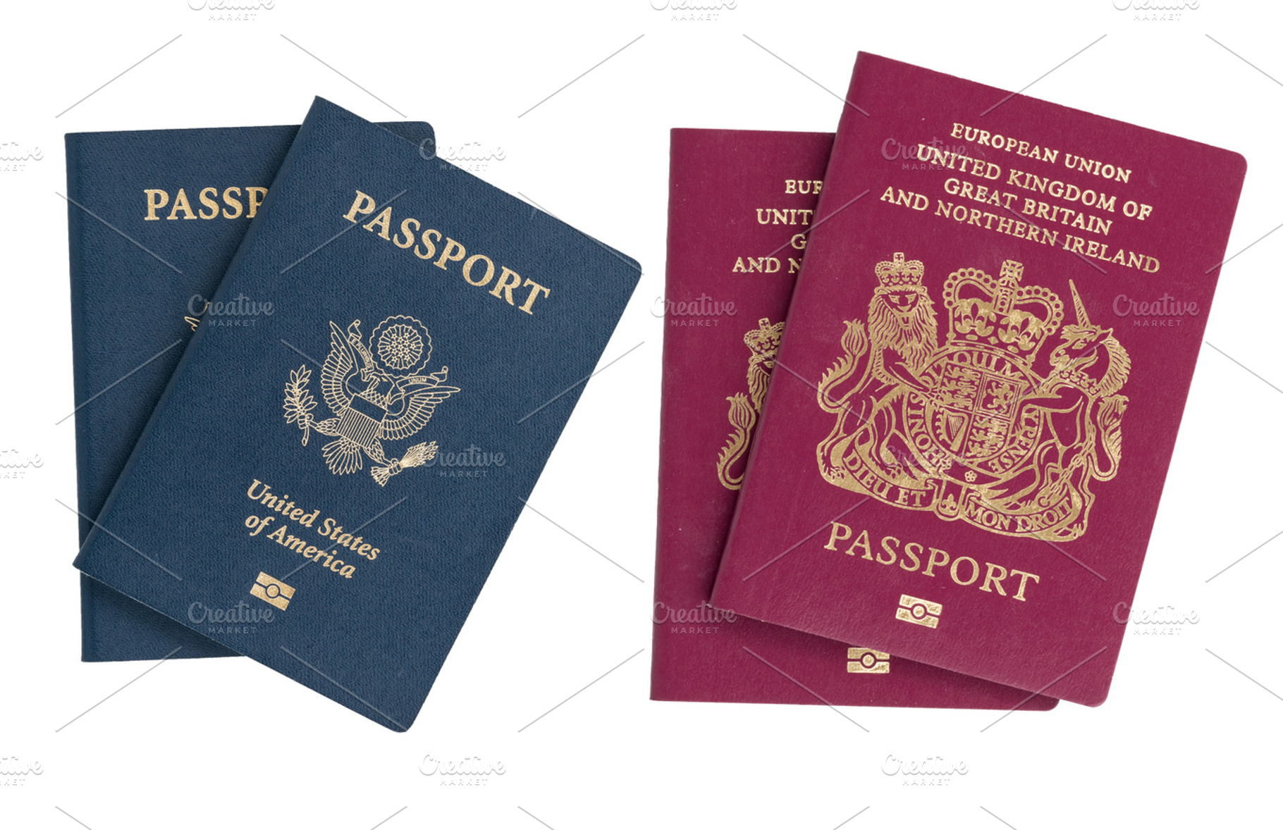 Isolated US and UK passports, a Transportation Photo by Backyard Stock