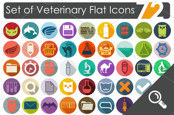 72 Veterinary Flat Icons