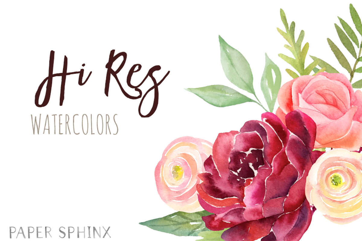 Watercolor Marsala Flowers Clipart, an Illustration by PaperSphinx (Photo 4 of 4)